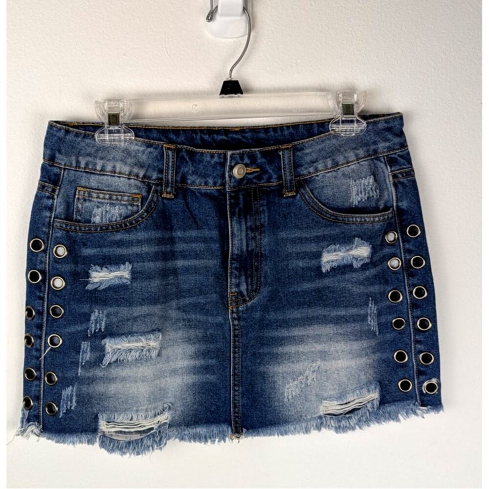 Litz mini skirt grommets sz M very distressed see thru holes waist 32"Hip 40